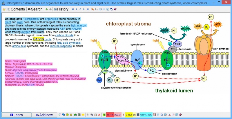 SuperMemo: The element window with the learnbar along its bottom